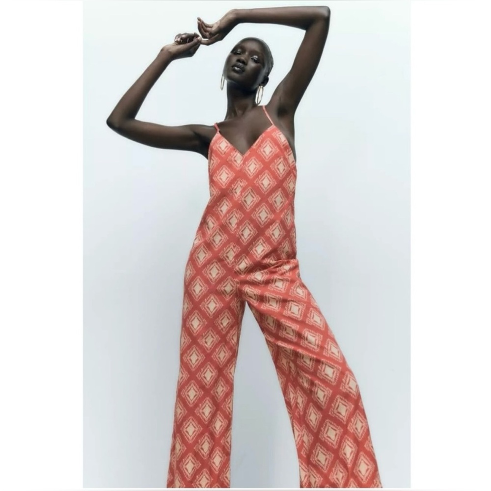 Zara Terracotta Printed Wide Legged Jumpsuit
